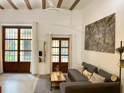 a living room with a couch and a table at Acogedor piso en el corazon del Casco Historico in Valencia