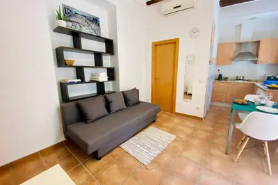 a living room with a couch and a table at Acogedor apartamento centro histórico Valencia in Valencia