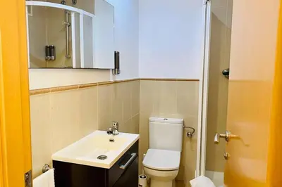 a bathroom with a white toilet and a sink at Acogedor apartamento centro histórico Valencia in Valencia