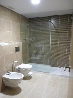 a bathroom with a shower and a toilet and a sink at Huerto del Medico in Reig