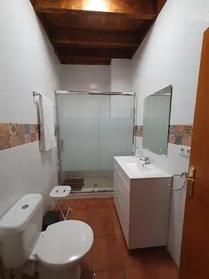a bathroom with a toilet and a sink and a shower at CASA BAUTISTA - ROTGLÀ in Rotglá y Corbera