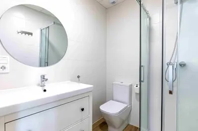 a bathroom with a toilet and a sink and a mirror at Residencia Demar in Godella