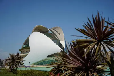 a view of the sydney opera house with palm trees at Travel Habitat La Marina Real in Valencia