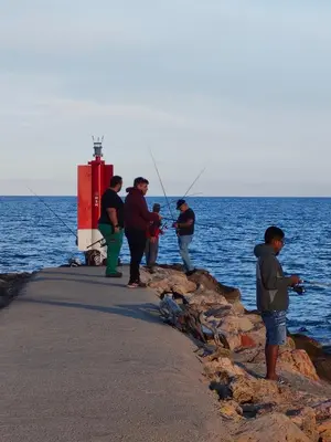 a group of people fishing on the shore at Cozy Apartment close to the beach in beatiful area in El Perelló