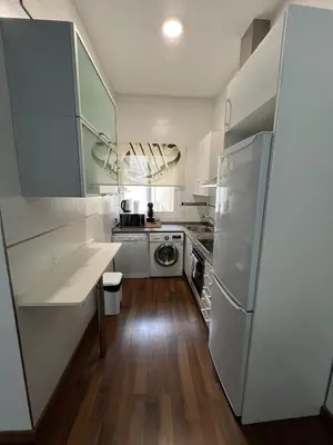a kitchen with white cabinets and a white refrigerator at Apartment Plaza de la Merced in Valencia