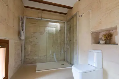 a bathroom with a shower with a toilet in it at Casa Lucía in Requena