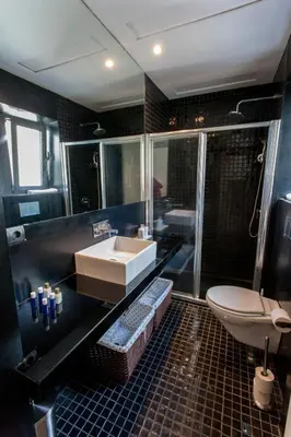 a bathroom with a sink and a shower and a toilet at Atico Tapineria in Valencia