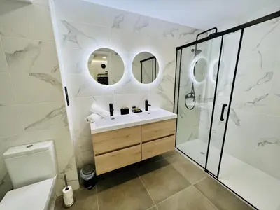 a bathroom with a sink and a shower at COOL LOFTS ALAMEDA VALENCIA in Valencia