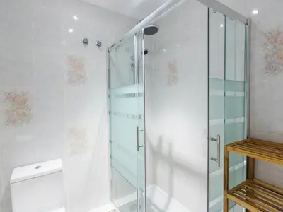 a shower with a glass door in a bathroom at Total Valencia Xàtiva (Leisure & Culture) in Valencia