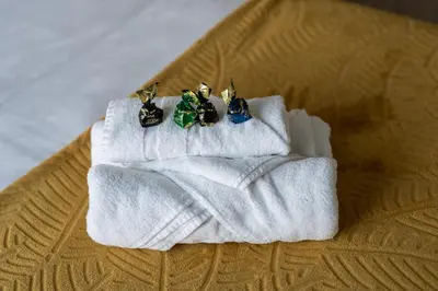 a group of towels sitting on top of a bed at Vip Apartments Valencia in Valencia
