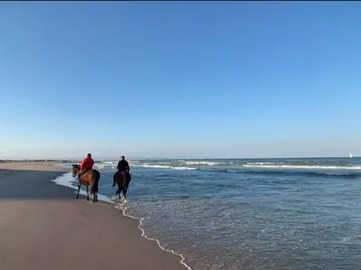 two people are riding horses on the beach at Beach Retreat in Valencia