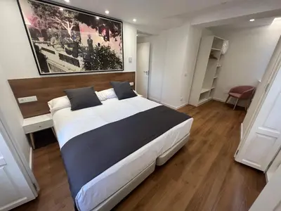 a bedroom with a large bed and a large painting on the wall at Old Town Flats Casa del Bisbe in Valencia