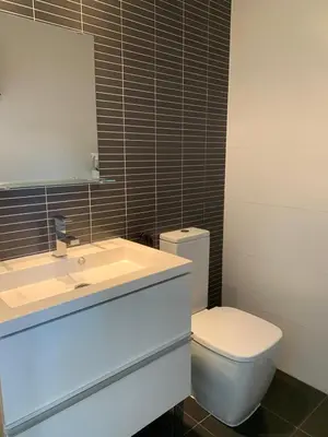a bathroom with a toilet and a sink and a mirror at Manises POLIGONO in Manises