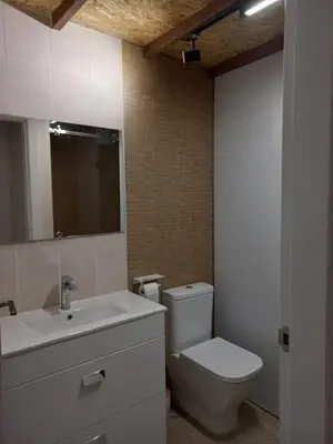 a bathroom with a toilet and a sink and a mirror at Loft Nou Benicalap - Housevanlive in Valencia