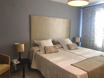 a bedroom with a bed with two pillows on it at Hotel Patilla Ciudad de Requena in Requena