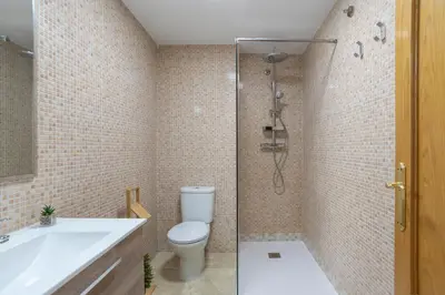 a bathroom with a toilet and a sink and a shower at Magnifico apartamento en Burriana in Burriana