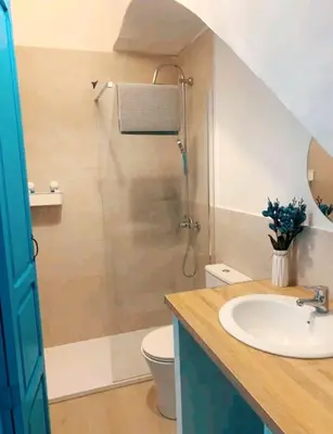 a bathroom with a shower and a sink and a toilet at Apartamento en la playa las arenas +Wifi+AC in Valencia