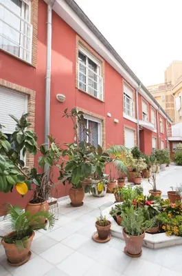 a group of potted plants in front of a building at Hotel Casbah in El Puig