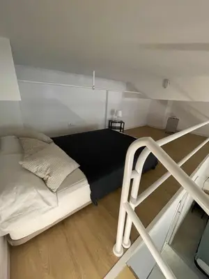 a small bedroom with a bunk bed and a ladder at Maravilloso Loft junto a Ciudad de Artes y Ciencia in Valencia