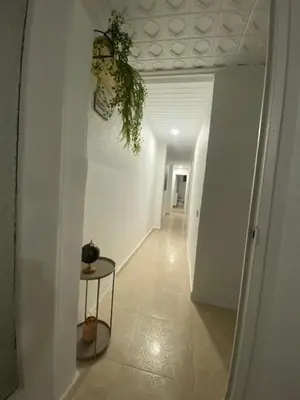 a hallway with a table and a plant on the wall at Appartement Célia in Algemesí