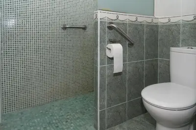 a bathroom with a toilet and a glass shower stall at Prado, A-5-52 PK INT 85 in Cullera