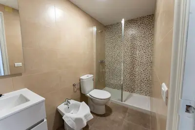a bathroom with a toilet and a shower and a sink at Precioso apartamento en altura in Altura