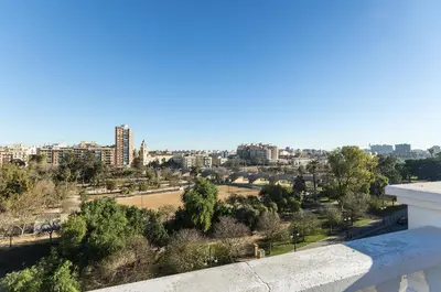 a view of a city from a balcony at Blanq Carmen Hotel in Valencia