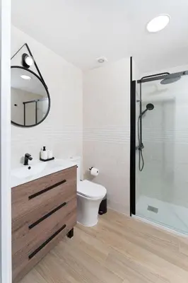 a bathroom with a toilet and a sink and a shower at Espectacular piso reformado al lado del rio Turia in Valencia
